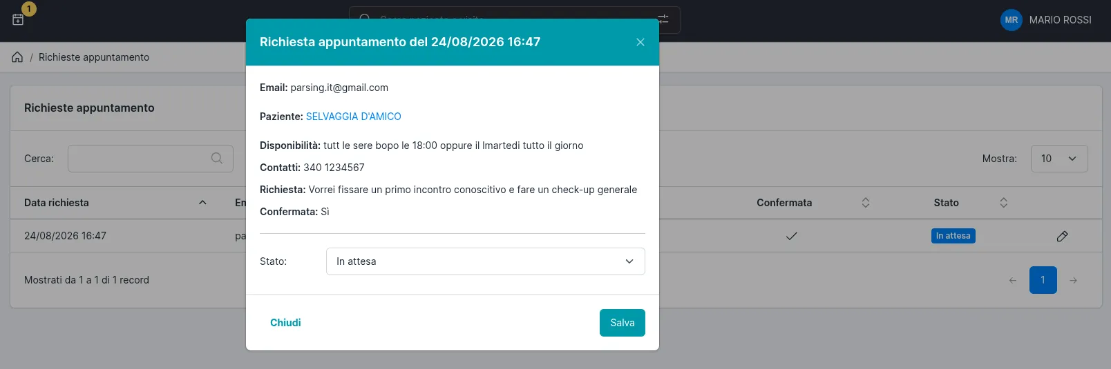 Elenco richieste di appuntamento